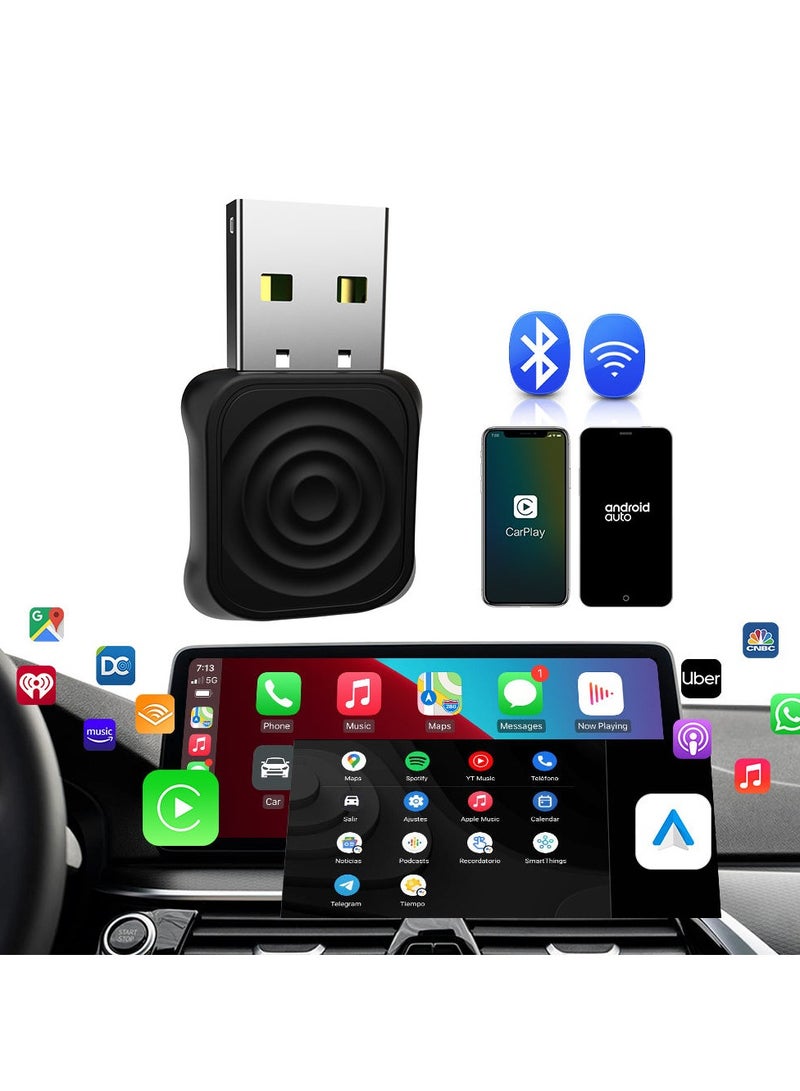 MUNTAQI Wireless CarPlay & Android Auto USB Adapter – Plug & Play Bluetooth WiFi Dongle for Seamless Smartphone Connectivity - Image 1