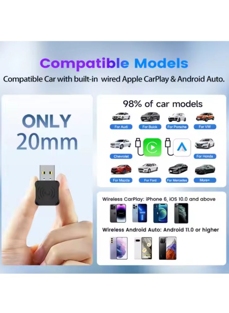 MUNTAQI Wireless CarPlay & Android Auto USB Adapter – Plug & Play Bluetooth WiFi Dongle for Seamless Smartphone Connectivity - Image 2