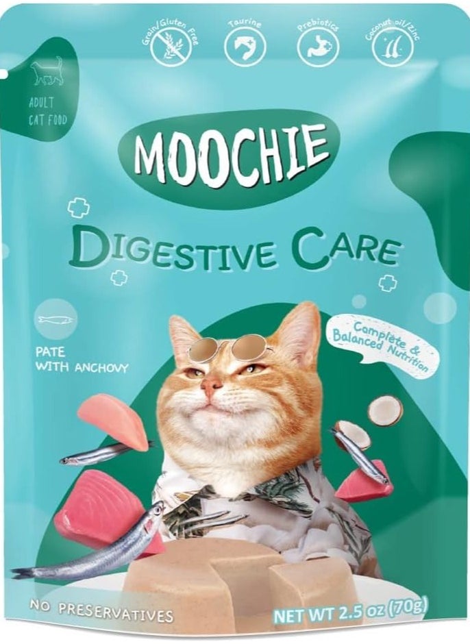 MOOCHIE Cat Adult Wet Food - Anchovy Flavor Pate - 12x70g - Great for Digestive Care  - Image 2