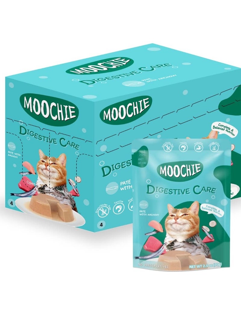 MOOCHIE Cat Adult Wet Food - Anchovy Flavor Pate - 12x70g - Great for Digestive Care  - Image 1