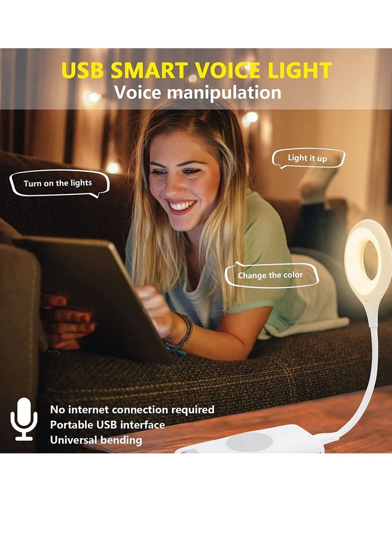 ELTRAZONE Voice Control USB Light for Laptop Keyboard, LED Reading Lamp Portable Small Night Light with Flexible Gooseneck for Power Bank, Computer, Sound Control 3 Color & 4 Brightness/On/Off - Image 2