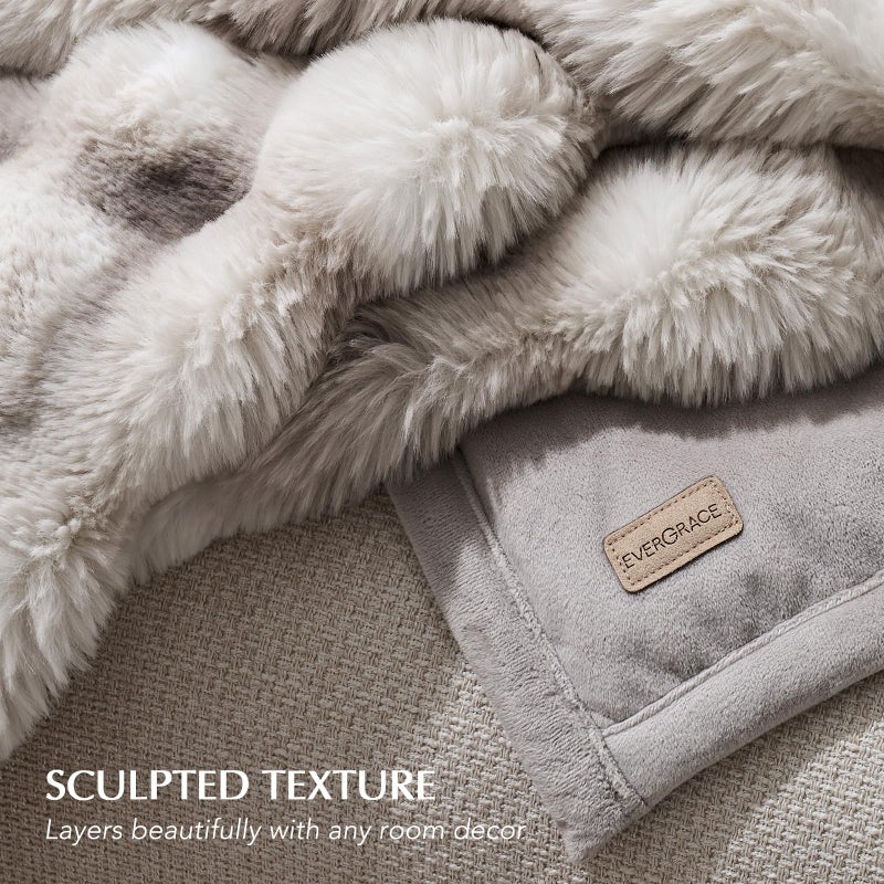 EverGrace Ultra Soft Luxury Fluffy Faux Rabbit Fur Throw Blanket, Thick Warm Bubble Throw for Bed, Cozy Plush Reversible Blankets for Couch, Chair, Sofa, Light Grey, 50x60 Inches - Image 5