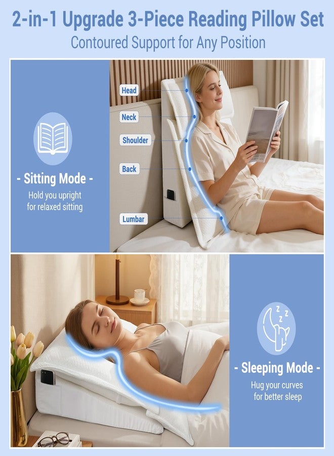 ESUERDO 3PCS Bed Wedge Pillow Set for Sleeping, 10" Adjustable Triangle Pillow Wedges for Acid Reflux, Snoring, Back Pain Relief, After Surgery, Reading Pillow for Sitting in Bed Adult with Washable Cover - Image 3