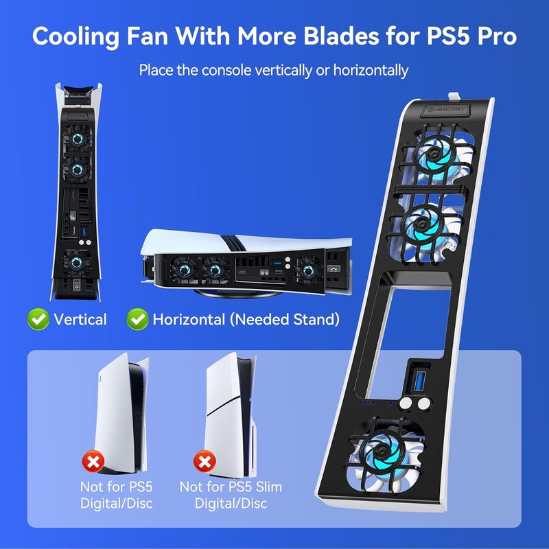 نيودري مروحة تبريد NEWDERY لإكسسوارات P5 Pro، مروحة تبريد هادئة مطورة مع سرعة تلقائية، منفذ USB3.0 للتحكم وإضاءة RGB مخصصة لـ P5 Pro فقط - Image 2
