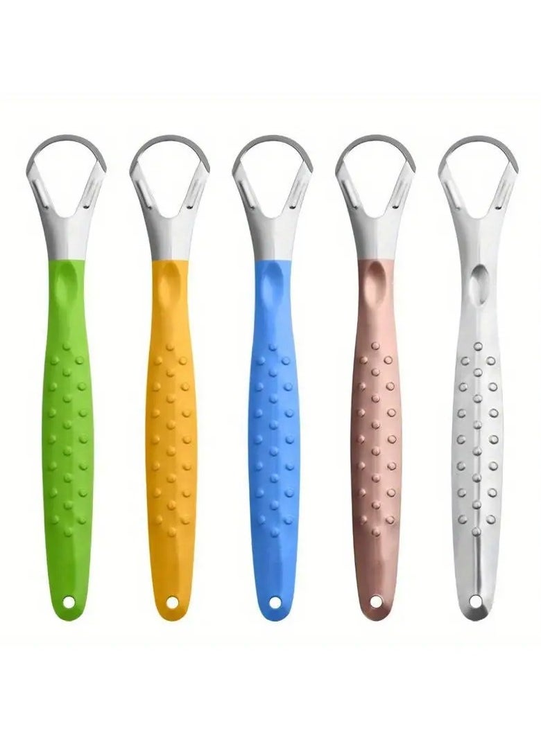 Ucanbe 5PC Hypoallergenic Stainless Steel Tongue Scraper Cleaner, Oral Hygiene Tongue Coating Removal Tool with Comfort Grip Handle  - Image 1