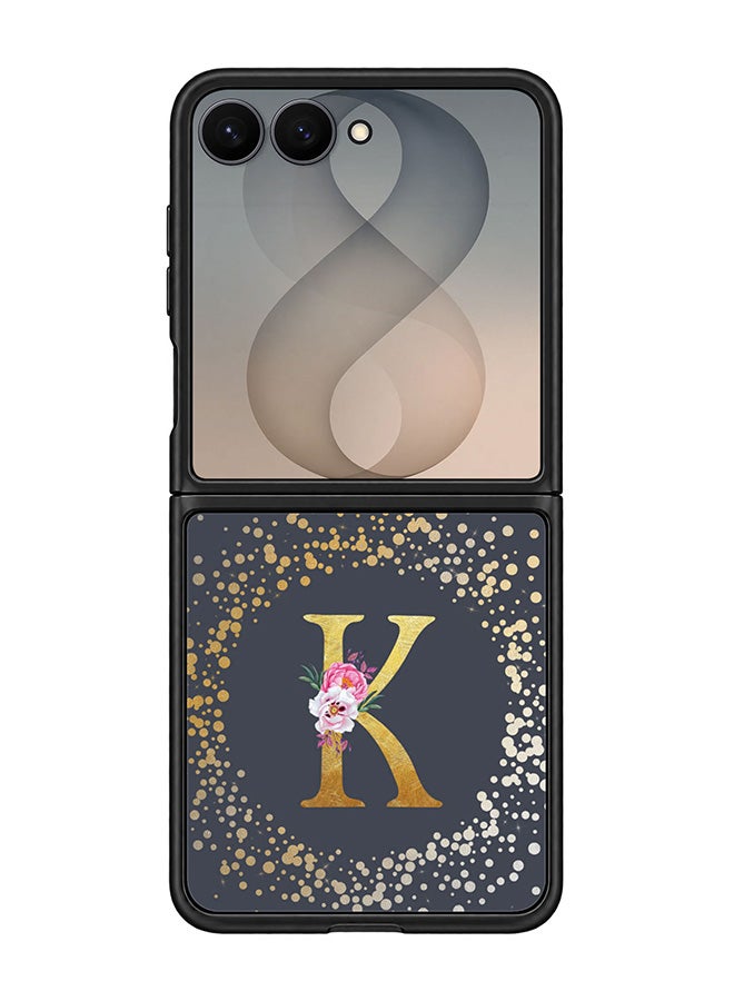 Stylizedd Rugged Case for Samsung Galaxy Z Flip8- Slim Fit Hybrid Rubber Cover Floral Monogram - K (Grey)