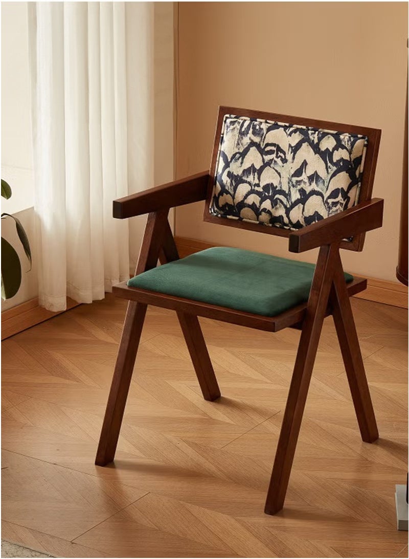 شو وو كرسي عتيق من منتصف القرن مع مقعد ناعم من المخمل الأخضر وظهر بنقشة الريش لغرفة الطعام أو غرفة المعيشة أو المكتب المنزلي أو المقهى، لون بني غامق وإطار من الخشب الصلب 51×44×78 سم - Image 2