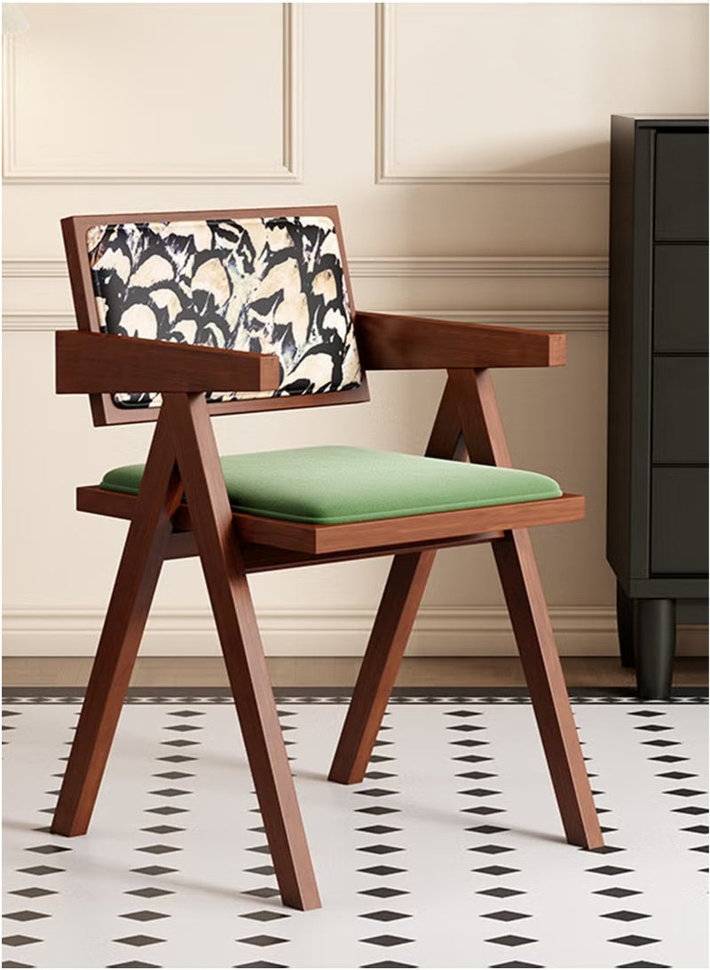 شو وو كرسي عتيق من منتصف القرن مع مقعد ناعم من المخمل الأخضر وظهر بنقشة الريش لغرفة الطعام أو غرفة المعيشة أو المكتب المنزلي أو المقهى، لون بني غامق وإطار من الخشب الصلب 51×44×78 سم - Image 1