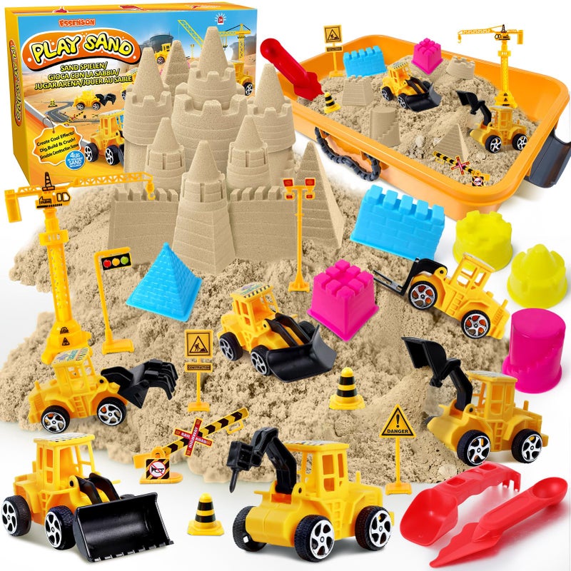 ESSENSON Construction Sensory Bin - Play Sand Kit with Toy Truck and 4lbs Magical Sand, Pretend Play Beach Sensory Toy Sandbox, Kids Gifts for Girls and Boys - Image 1
