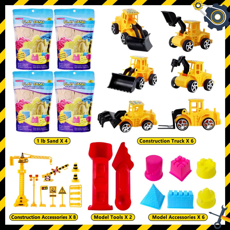 ESSENSON Construction Sensory Bin - Play Sand Kit with Toy Truck and 4lbs Magical Sand, Pretend Play Beach Sensory Toy Sandbox, Kids Gifts for Girls and Boys - Image 2