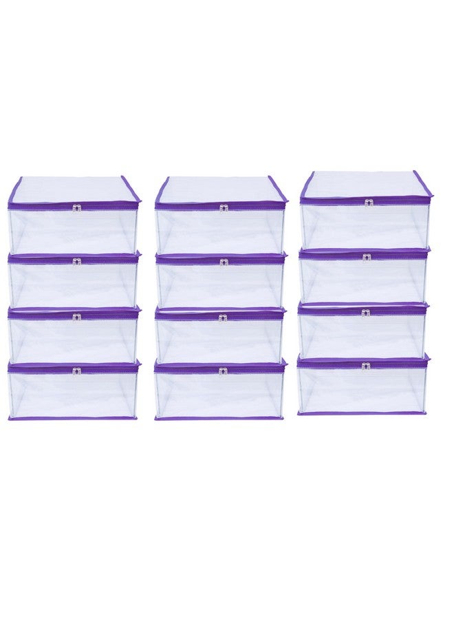 MBW Clothes Organiser for Wardrobe, Saree Covers with zip, Saree Organizer for Wardrobe, Clothes Storage Bag, Saree Bags Storage, Saree Covers for Storage, Transparent (Purple - Pack of 12) - Image 1