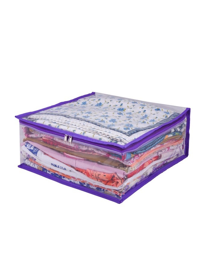 MBW Clothes Organiser for Wardrobe, Saree Covers with zip, Saree Organizer for Wardrobe, Clothes Storage Bag, Saree Bags Storage, Saree Covers for Storage, Transparent (Purple - Pack of 12) - Image 2