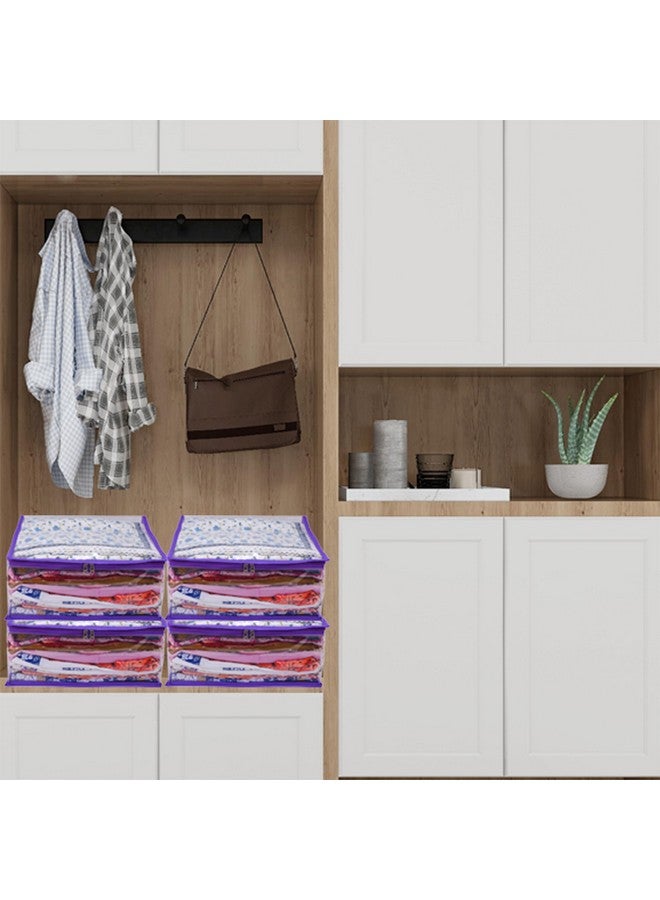 MBW Clothes Organiser for Wardrobe, Saree Covers with zip, Saree Organizer for Wardrobe, Clothes Storage Bag, Saree Bags Storage, Saree Covers for Storage, Transparent (Purple - Pack of 12) - Image 5