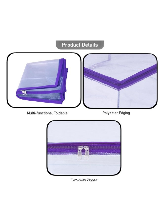 MBW Clothes Organiser for Wardrobe, Saree Covers with zip, Saree Organizer for Wardrobe, Clothes Storage Bag, Saree Bags Storage, Saree Covers for Storage, Transparent (Purple - Pack of 12) - Image 4