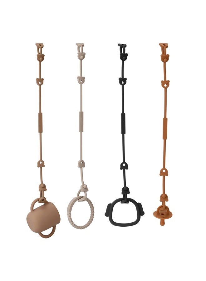 Eoopoon 4 Pack Toy Safety Straps, Stretchable Silicone Pacifier Chains, Adjustable Baby Bottle Toy Teethers Harness Strollers Straps for High Chair, Hanging Baskets, Cribs, Car Seat, Shopping Trolley - Image 1
