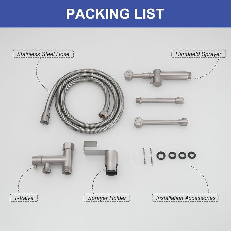 Green Spring Brushed Nickel Handheld Bidet Sprayer Attachment for Toilet Brass Cloth Diaper Sprayer Bidets for Attachment Toilet with Adjustable Length Spray Heads - Image 5