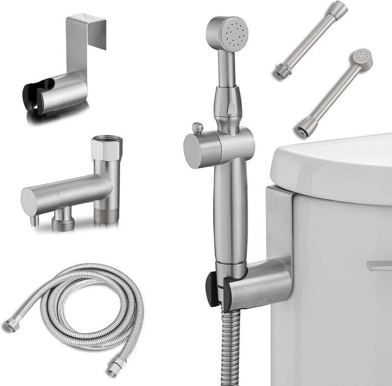Green Spring Brushed Nickel Handheld Bidet Sprayer Attachment for Toilet Brass Cloth Diaper Sprayer Bidets for Attachment Toilet with Adjustable Length Spray Heads - Image 1