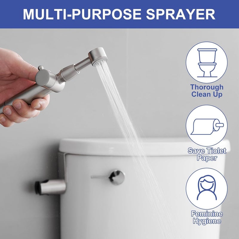 Green Spring Brushed Nickel Handheld Bidet Sprayer Attachment for Toilet Brass Cloth Diaper Sprayer Bidets for Attachment Toilet with Adjustable Length Spray Heads - Image 3