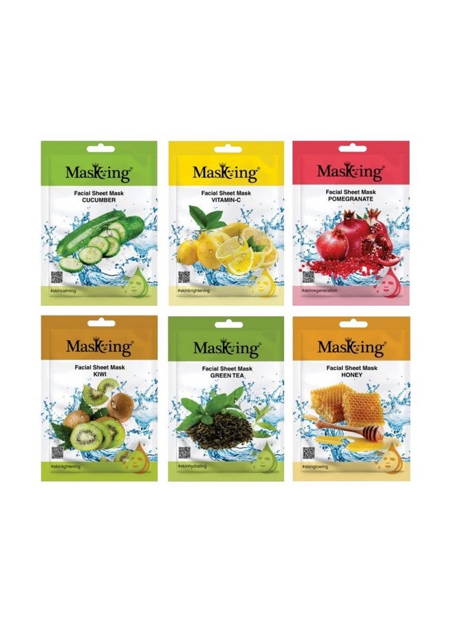 MasKing Beauty Cucumber, Vitamin-C, Pomegranate, Kiwi, Green tea & Honey extract Facial sheet mask for glowing and hydrating, daily Skin care, combo pack of 6 - Image 1