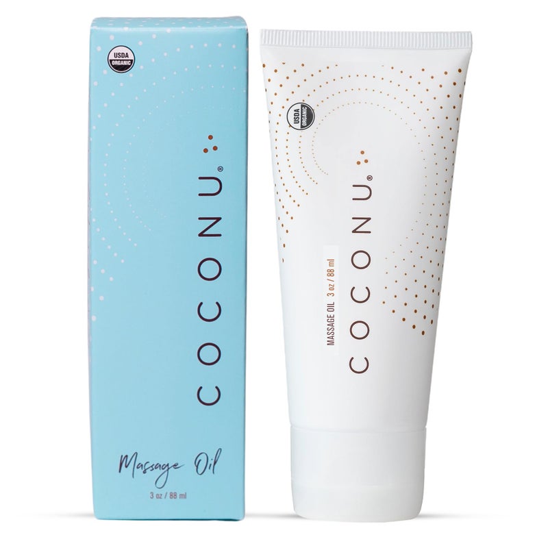 COCONU زيت تدليك جوز الهند العضوي من كوكونو للأزواج - زيت للجسم صالح للأكل وآمن للبشرة الحساسة | تدليك لليلة المواعدة | بدون عطر | معتمد عضوي من وزارة الزراعة الأمريكية | صنع في الولايات المتحدة الأمريكية | 3 oz - Image 1
