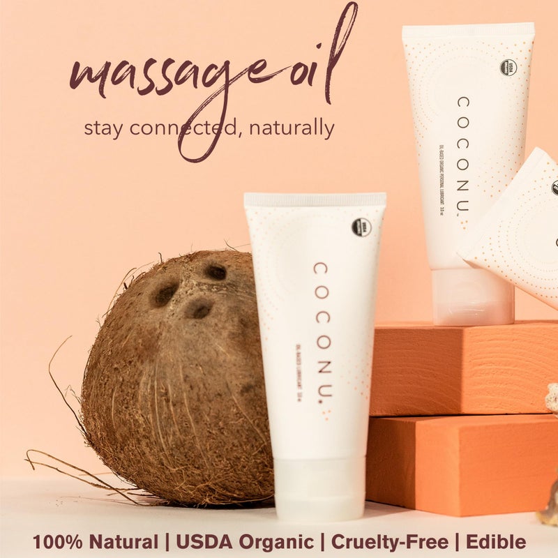 COCONU زيت تدليك جوز الهند العضوي من كوكونو للأزواج - زيت للجسم صالح للأكل وآمن للبشرة الحساسة | تدليك لليلة المواعدة | بدون عطر | معتمد عضوي من وزارة الزراعة الأمريكية | صنع في الولايات المتحدة الأمريكية | 3 oz - Image 2