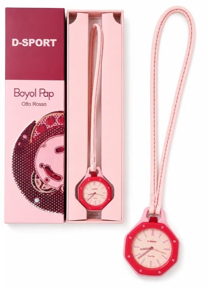 سبورت ساعة D-Sport الجيب، ساعة معلقة للجنسين مع حبل جلدي، إطار مثمن ووجه رسومي بتصميم Boyol Pap، قلادة لحقيبة الظهر – أفضل هدية عصرية. - Image 1