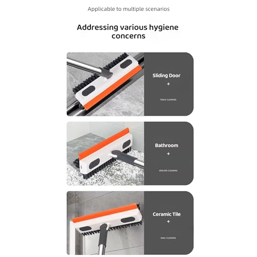 PADAR 3-in-1 Cleaning Combo Brush Scrubber Wiper 180 Rotating Head, V-Shaped Bristles, Long Handle, Multipurpose Bathroom & Floor Cleaner for Tiles, Walls, Kitchen & More - Image 3