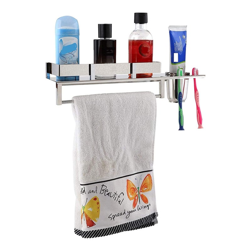 LEAWALL Stainless Steel 3 in 1 Multiturpous Bathroom Shelf/Rack/Towel Hanger/Tumbler Holder/Bathroom Accessories - Image 5