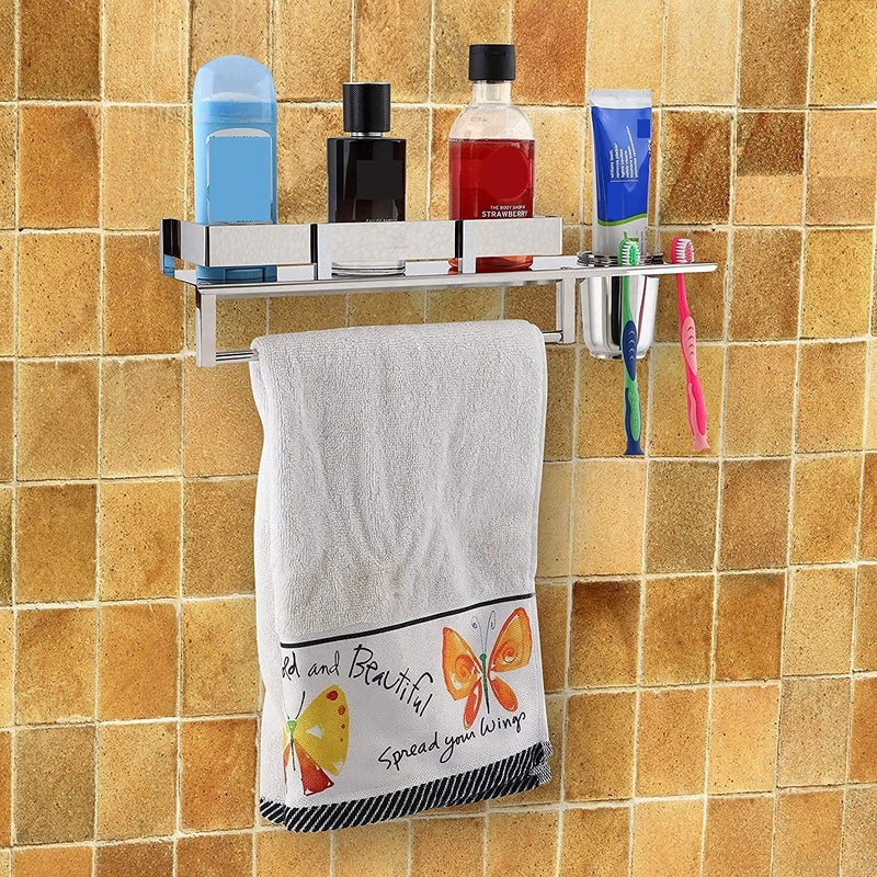 LEAWALL Stainless Steel 3 in 1 Multiturpous Bathroom Shelf/Rack/Towel Hanger/Tumbler Holder/Bathroom Accessories - Image 4