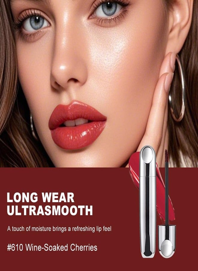 Hxssll Rose Brick Red Hydrating Lip Gloss Tint - High Shine Moisturizing Lip Glaze with Lightweight Non-Sticky Texture, Long-Lasting Glossy Red Lip Tint for Smooth Full Lips, 610# - Image 4