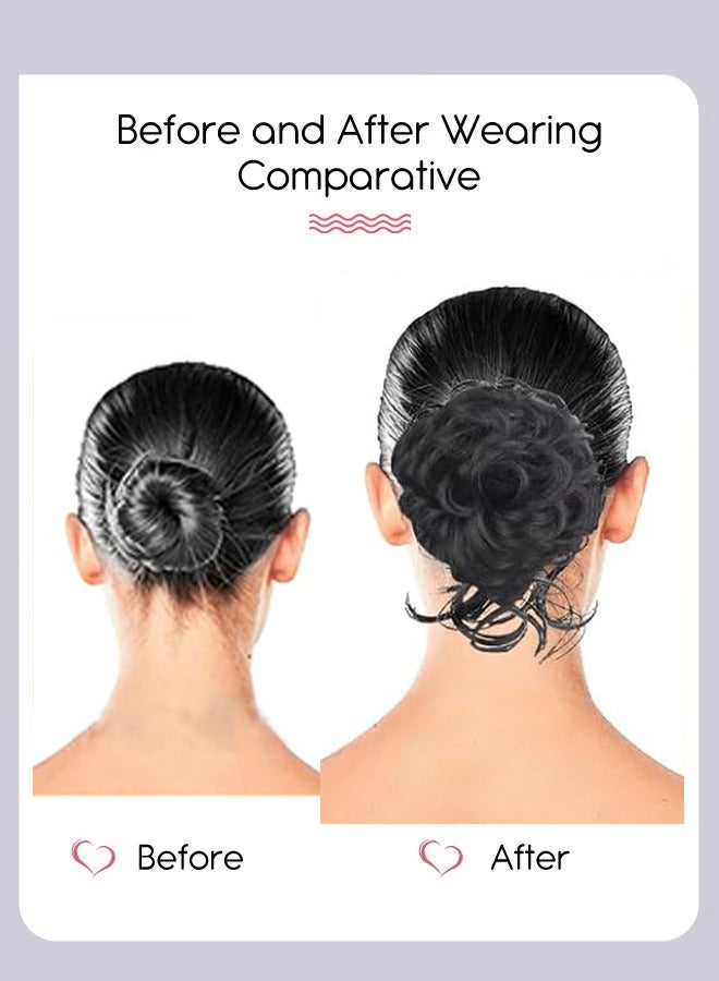 JS Messy Curly Hair Bun Extensions, Wavy Synthetic Chignon with High Elastic Claw, Hair Accessories Donut Roller Bun Wig for Women Updo Scrunchies, Blcak - Image 2