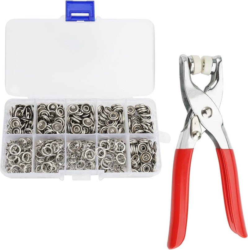 Manthan Enterprise Stainless Steel Snap Button Pressure Pliers with 100 Pcs Sewing Crafting Buttons HeavyDuty Hand Tool for Kids Clothes DIY Crafting Sewing Projects Thickened Snap Fasteners Kit Five Claw Buckle Set  - Image 1