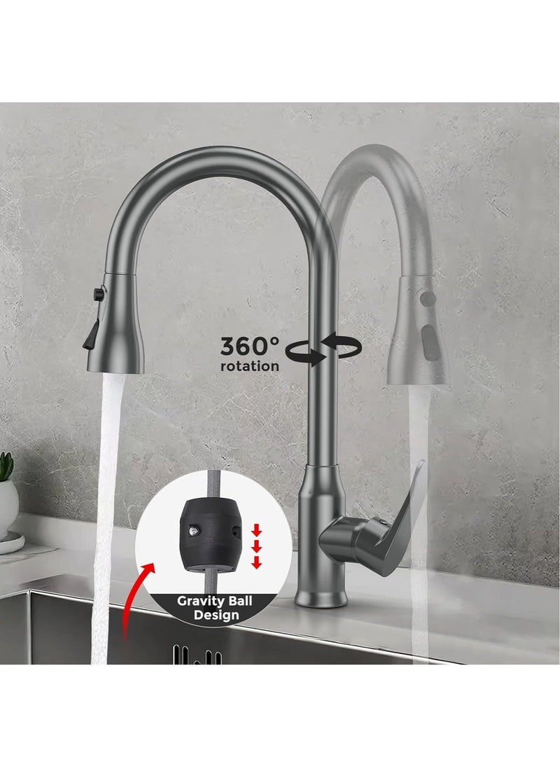 Bukela Kitchen Faucet, Single Handle High Arc Gooseneck Modern Stainless Steel Kitchen Faucet With Pull-down Sprayer Brushed Nickel, Three-function Sprayer, Anti-fingerprint, Deck Plate Not Included - Image 3