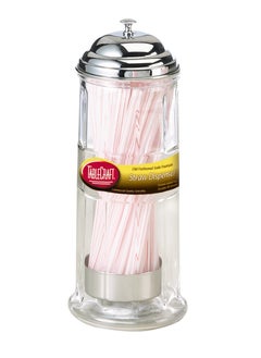 Tablecraft TableCraft H714CH Straw Dispenser, 4-3/8" x 4-3/8" x 11-1/8", glass, chrome plated top, includes 72 straws per dispenser 