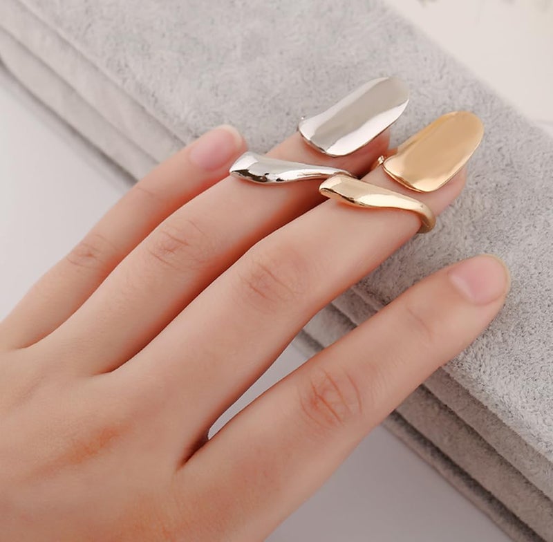 Elandy 6 PCS Wome Fashion Finger Nail Ring Golden Fingernail Protective Nail Cap Cover Ring Art Tip Cover Nail Metal Decoration For Wedding Travel Party Bar Club Get Together Events (Golden) - Image 1