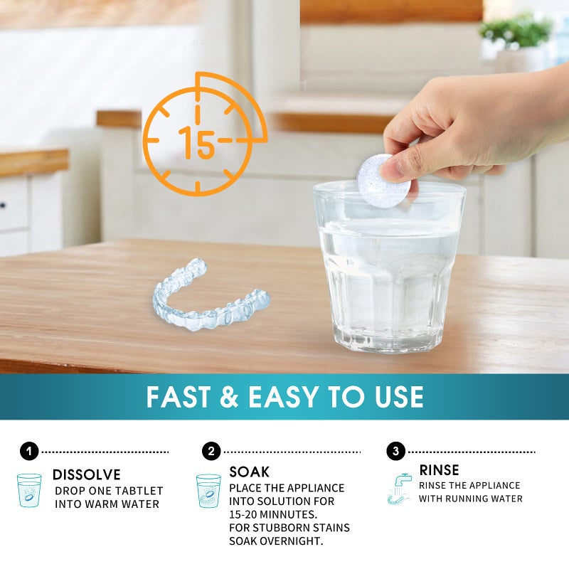 Y-Kelin Retainer Cleaner Tablets Invisalign Cleaner Denture Cleaning Tablets,Remove Stains Away,3 Month Nature Supply - Use for Invisible Clear Aligner,Partials Full Dentures,Night Guard,Mouthguard by Y-Kelin - Image 5