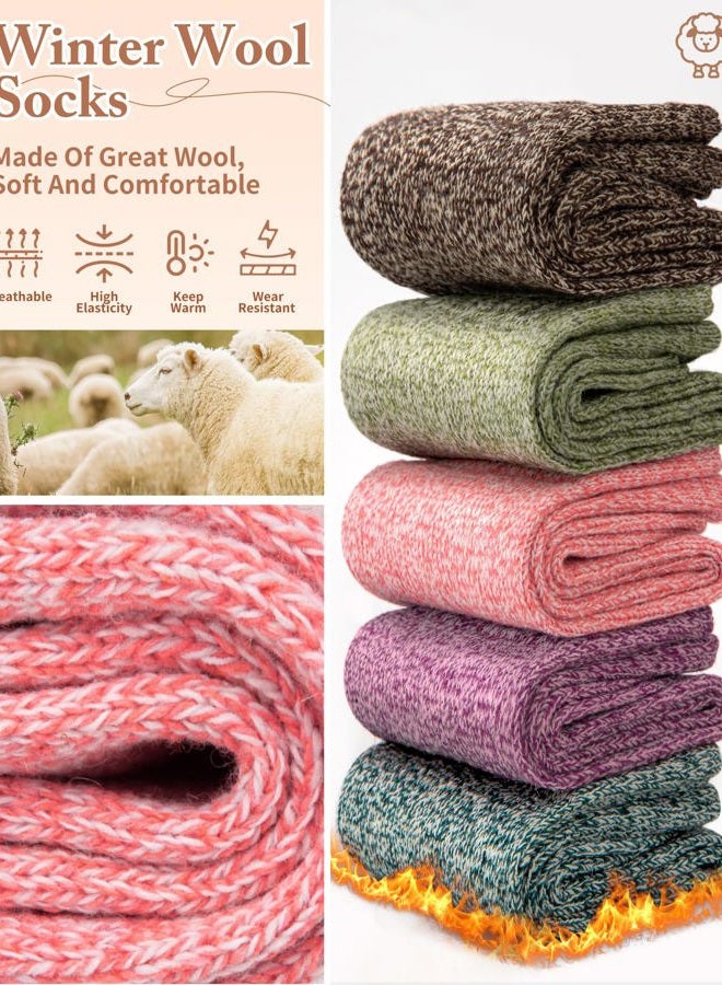 YSense Wear Pack of 5 Womens Thick Knit Warm Casual Wool Crew Winter Socks, Mixed Colors 1-5 Pack,one size(fits shoe size 5-10) - Image 3