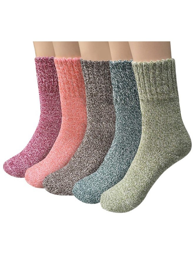 YSense Wear Pack of 5 Womens Thick Knit Warm Casual Wool Crew Winter Socks, Mixed Colors 1-5 Pack,one size(fits shoe size 5-10) - Image 1