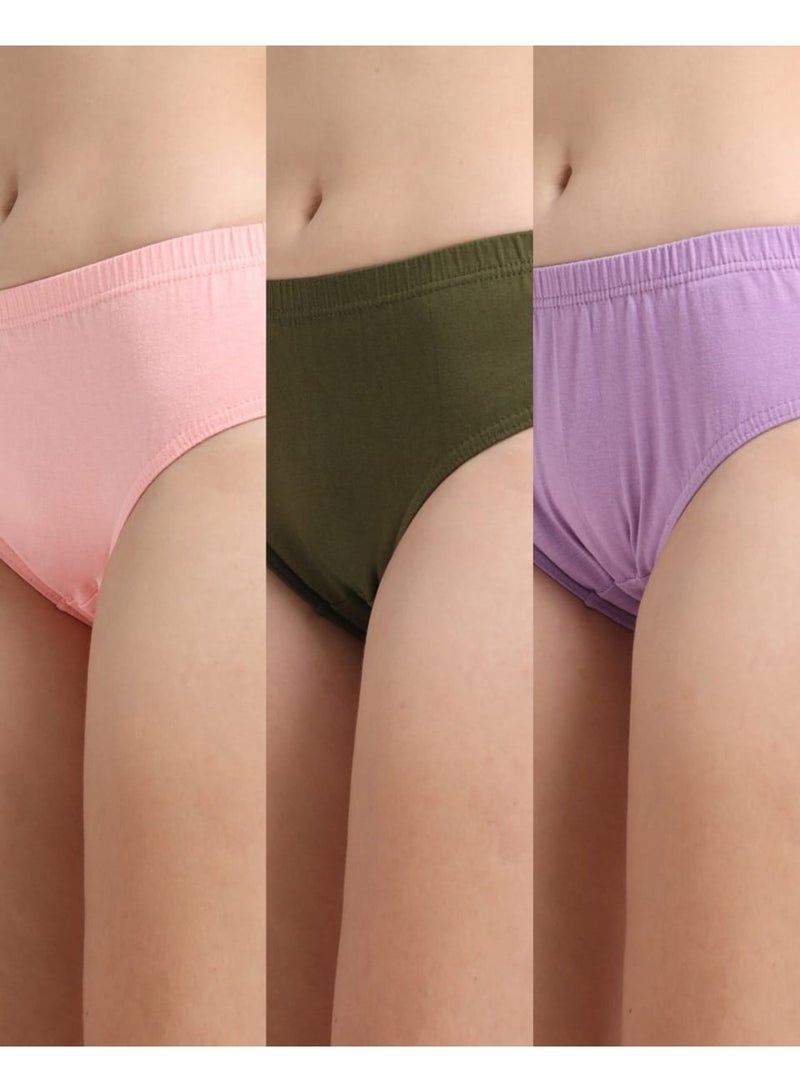 DUJE Women’s Plain Panties (3-Pack Combo 3 – Peach, Green & Purple) | 95% Cotton 5% Spandex | Soft, Stretchable, Breathable, Sweat-Absorbing, Anti-Bacterial & Odour-Free Everyday Comfort Innerwear - Image 1