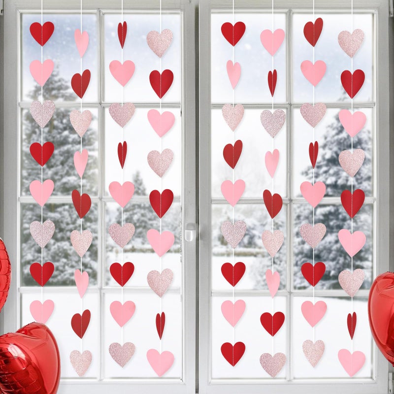 PatiCool Paper Heart Garland - Larger Heart 2.8 Inch 52 FT 4 Strands - Red Pink Rose Gold Hanging Streamers for Valentines Day, Galentines Day, Anniversary, Bachelorette, Bridal Shower, Engagement Decorations - Image 3