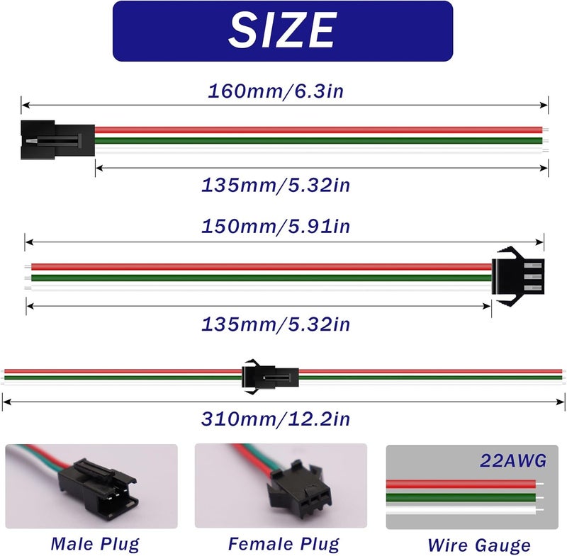mxuteuk 20 زوج من موصلات JST SM 3 دبابيس 22 AWG ذكر وأنثى موصل سلك LED محول كابل كهربائي 150 مم ل WS2812B WS2811 WS2812 WS2814 SK6812 FOCB CCT شريط LED - Image 2