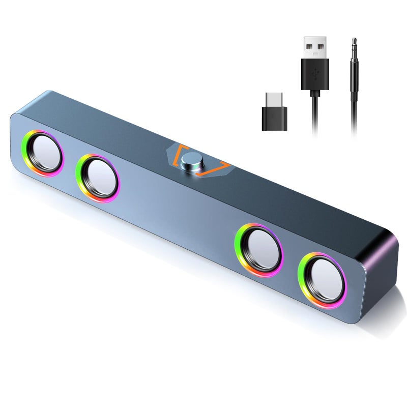 Elimavi Computer Speakers for Desktop PC, 2.0-Channel Speakers with Static RGB Lighting and Volume Control, Featuring a 3.5mm Input and USB Powered Plug and Play, Compatible with Monitors, laptops - Image 1