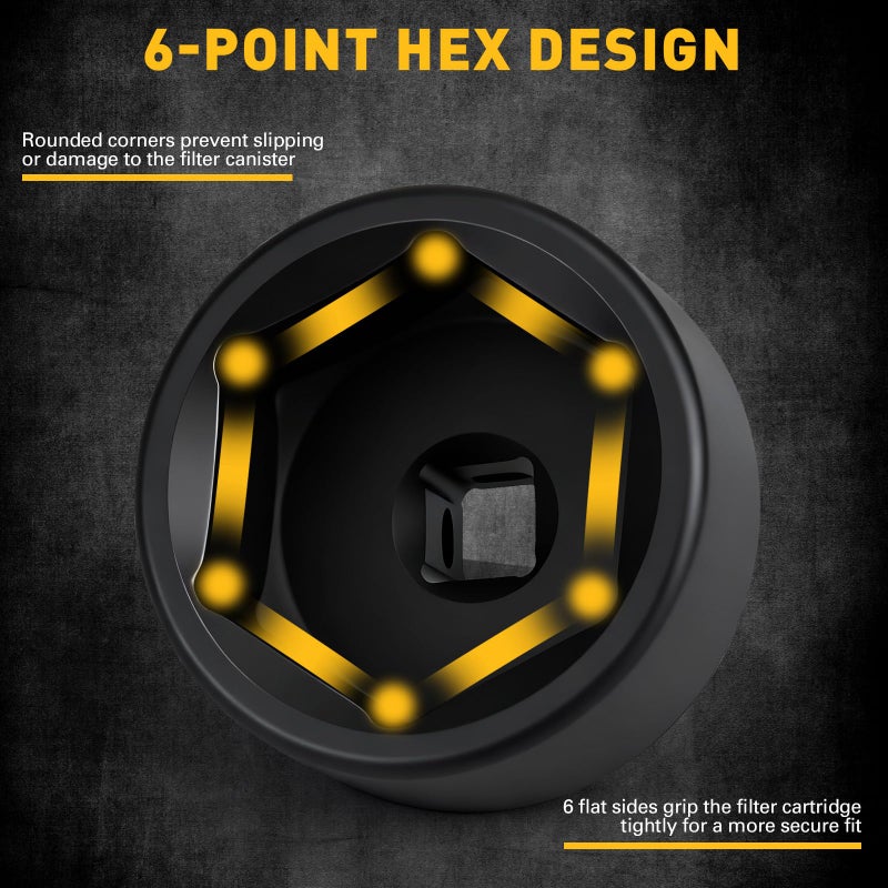 ELEAD 32 mm Oil Filter Socket Wrench, 3/8'' Drive 6-Point Oil-Filter Removal Tool, Metric Oil Filter Wrenches, Low Profile Design for Easy Removal, Chrome Vanadium Steel Oil-Change Tool - Image 4