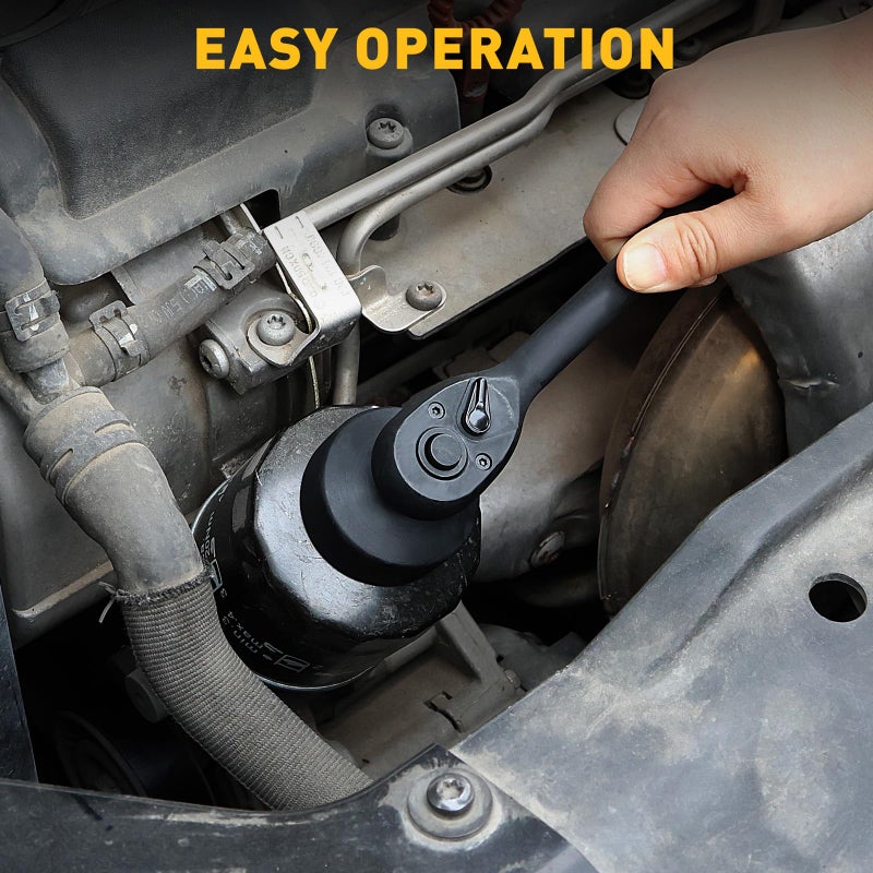 ELEAD 32 mm Oil Filter Socket Wrench, 3/8'' Drive 6-Point Oil-Filter Removal Tool, Metric Oil Filter Wrenches, Low Profile Design for Easy Removal, Chrome Vanadium Steel Oil-Change Tool - Image 5