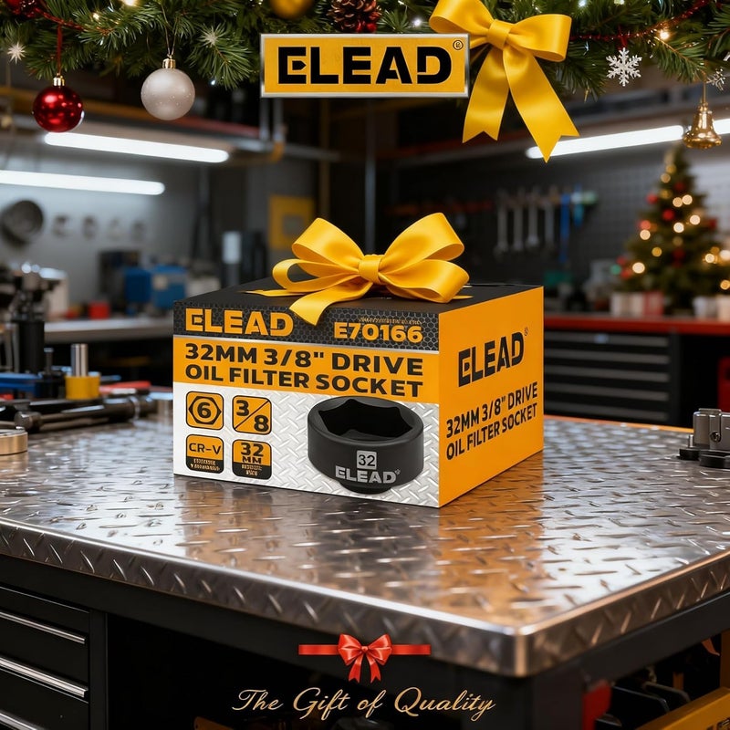 ELEAD 32 mm Oil Filter Socket Wrench, 3/8'' Drive 6-Point Oil-Filter Removal Tool, Metric Oil Filter Wrenches, Low Profile Design for Easy Removal, Chrome Vanadium Steel Oil-Change Tool - Image 2