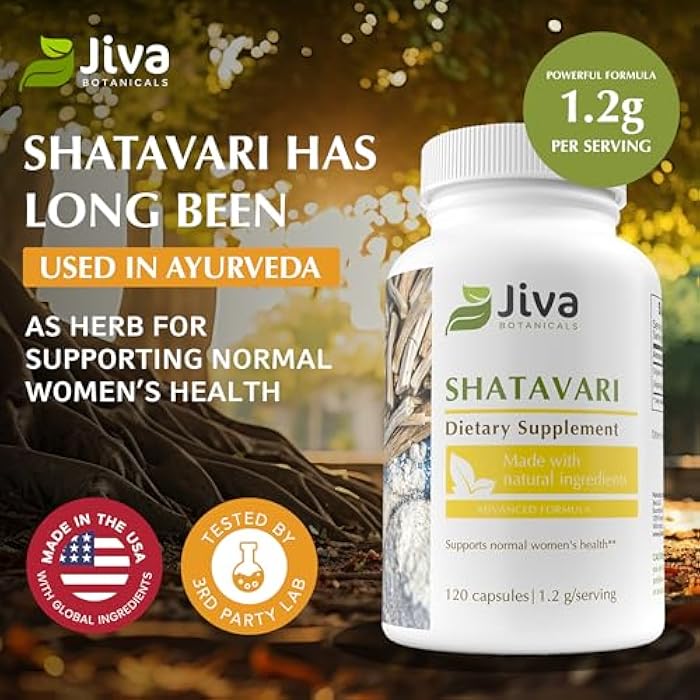 Jiva Botanicals Shatavari Supplement 1200mg - Shatavari Root Powder for Normal Hormonal Balance and Normal Energy Levels - Made in The USA - Non GMO, Vegan - 120 Capsules (Pack of 1) - Image 3