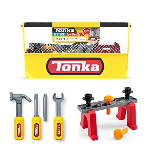Tonka Tough Builders Tough Toolbox Set Tools playset Made with Sturdy Plastic Boys and Girls Toddlers Ages 3 Role Play Sets Toddlers Birthday Gift Christmas Holiday - Image 1
