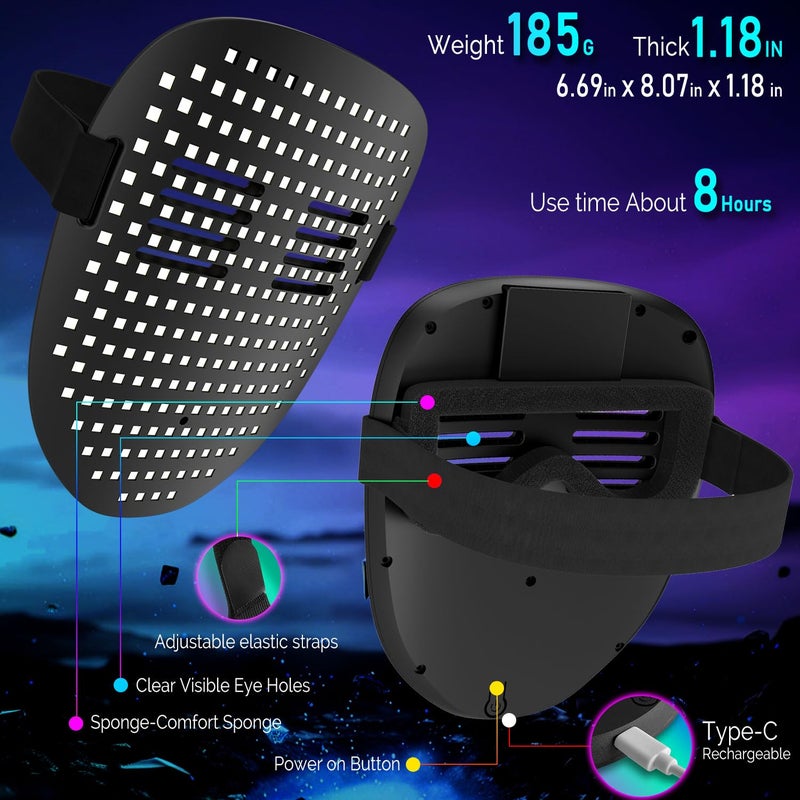 MEGOO Led Mask with Gesture Sensing | Light up Transforming Face Mask | Cool Digital Glow Mask | Perfect Gifts for Halloween Christmas Rave Dj Party Birthday - Image 5