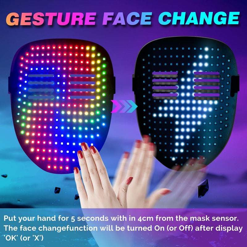 MEGOO Led Mask with Gesture Sensing | Light up Transforming Face Mask | Cool Digital Glow Mask | Perfect Gifts for Halloween Christmas Rave Dj Party Birthday - Image 4