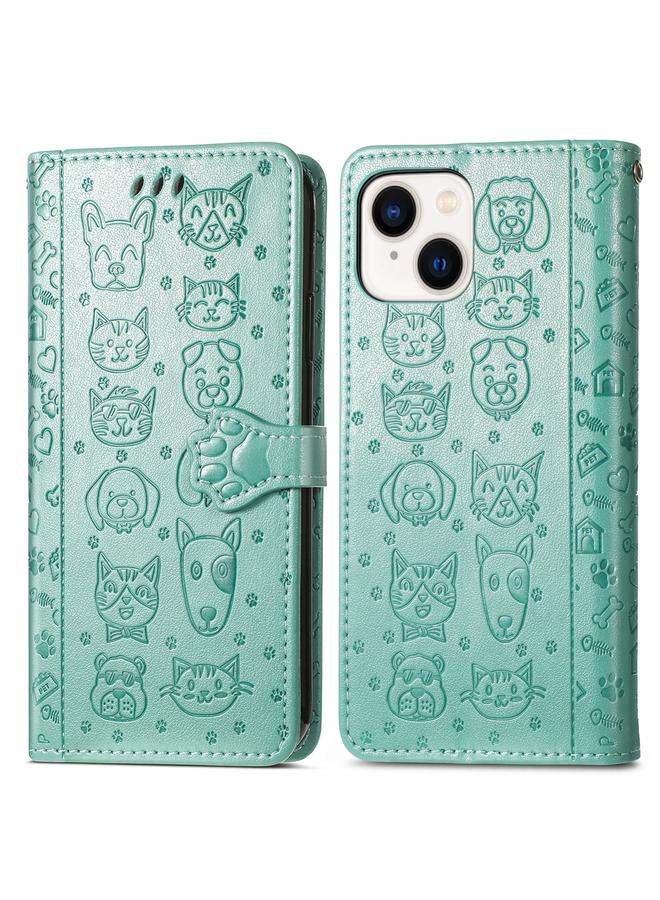 اس-توب جراب هاتف iPhone 15 من الجلد المنقوش بنقشة قطة وكلب - Image 2